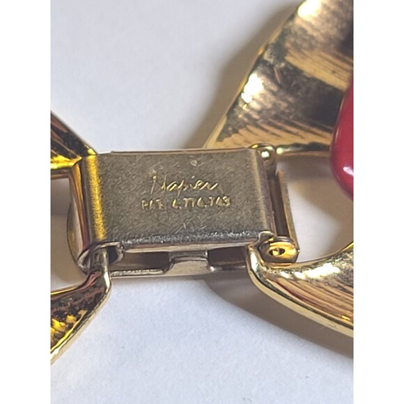 Vintage NAPIER Necklace Red Metal Enamel Chunky Chain Link Retro Mod - Picture 6 of 6